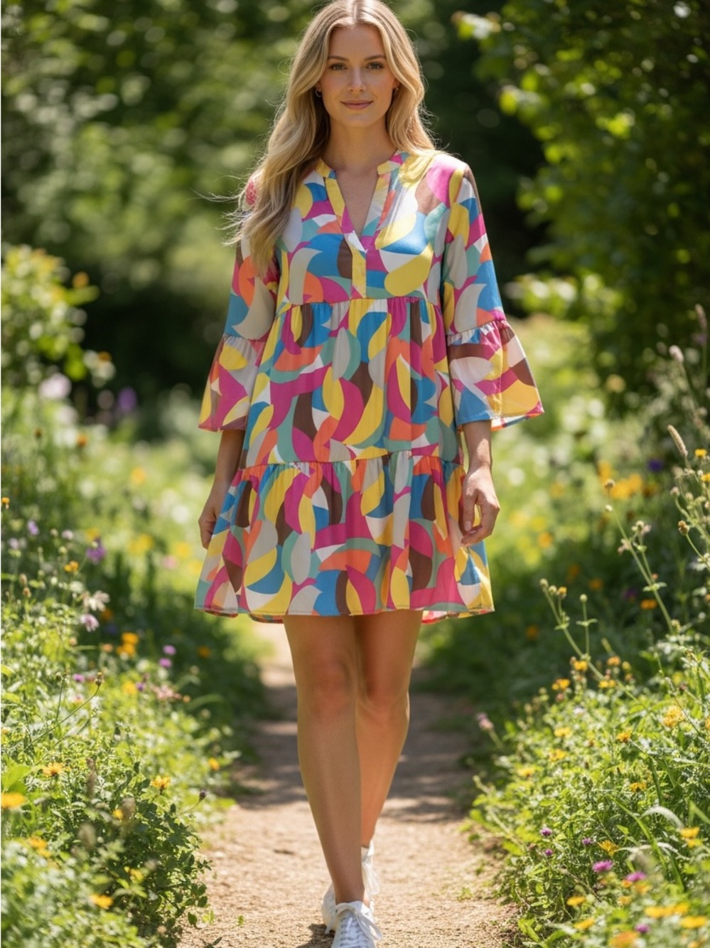 ODDY Multi-Color Abstract Print Mini Dress in Pink & Blue NWT